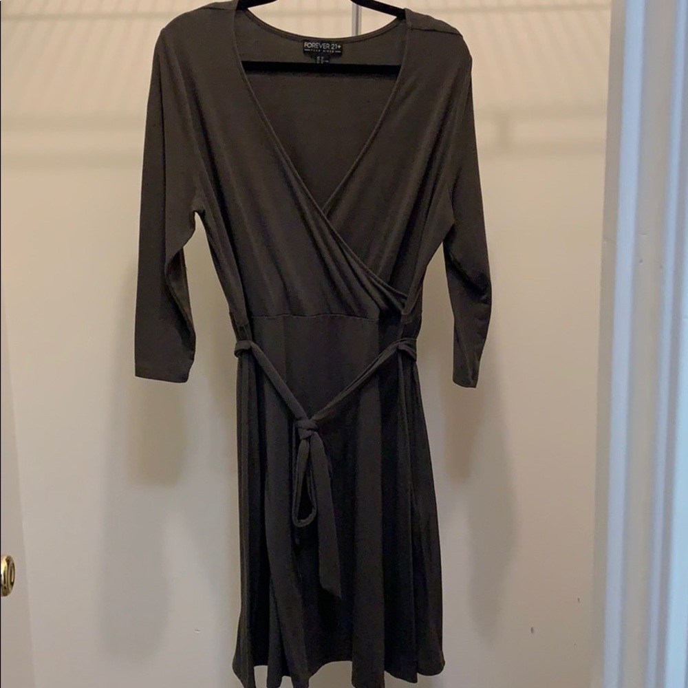 Plus Size Olive Green Long Sleeve Swing Dress